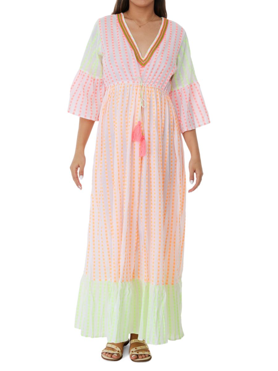 Beaded Gingham Maxi Beach Cover up