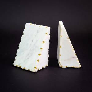 WHITE MARBLE BOOKENDS W/ GOLD