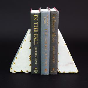 WHITE MARBLE BOOKENDS W/ GOLD
