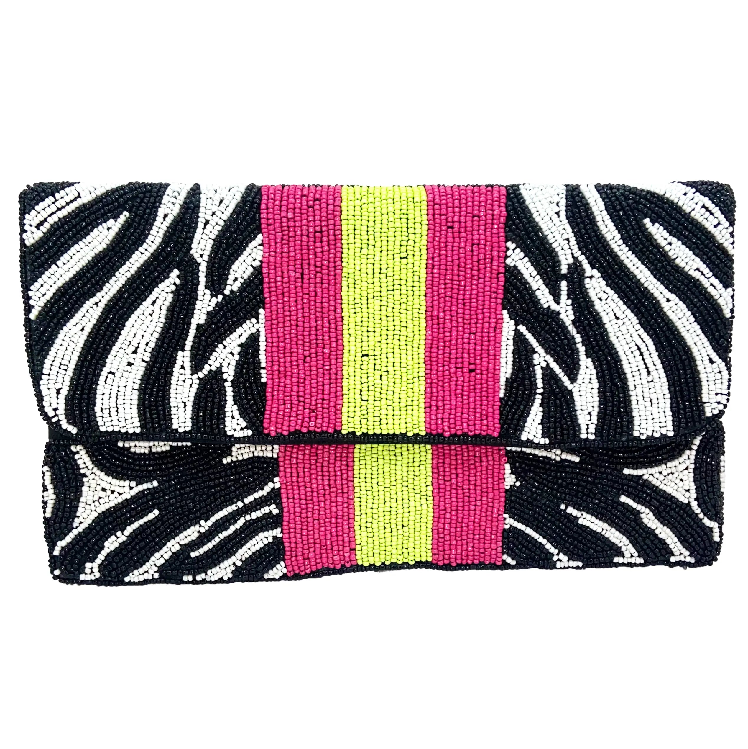 ZEBRA PRINT BEADED CLUTCH