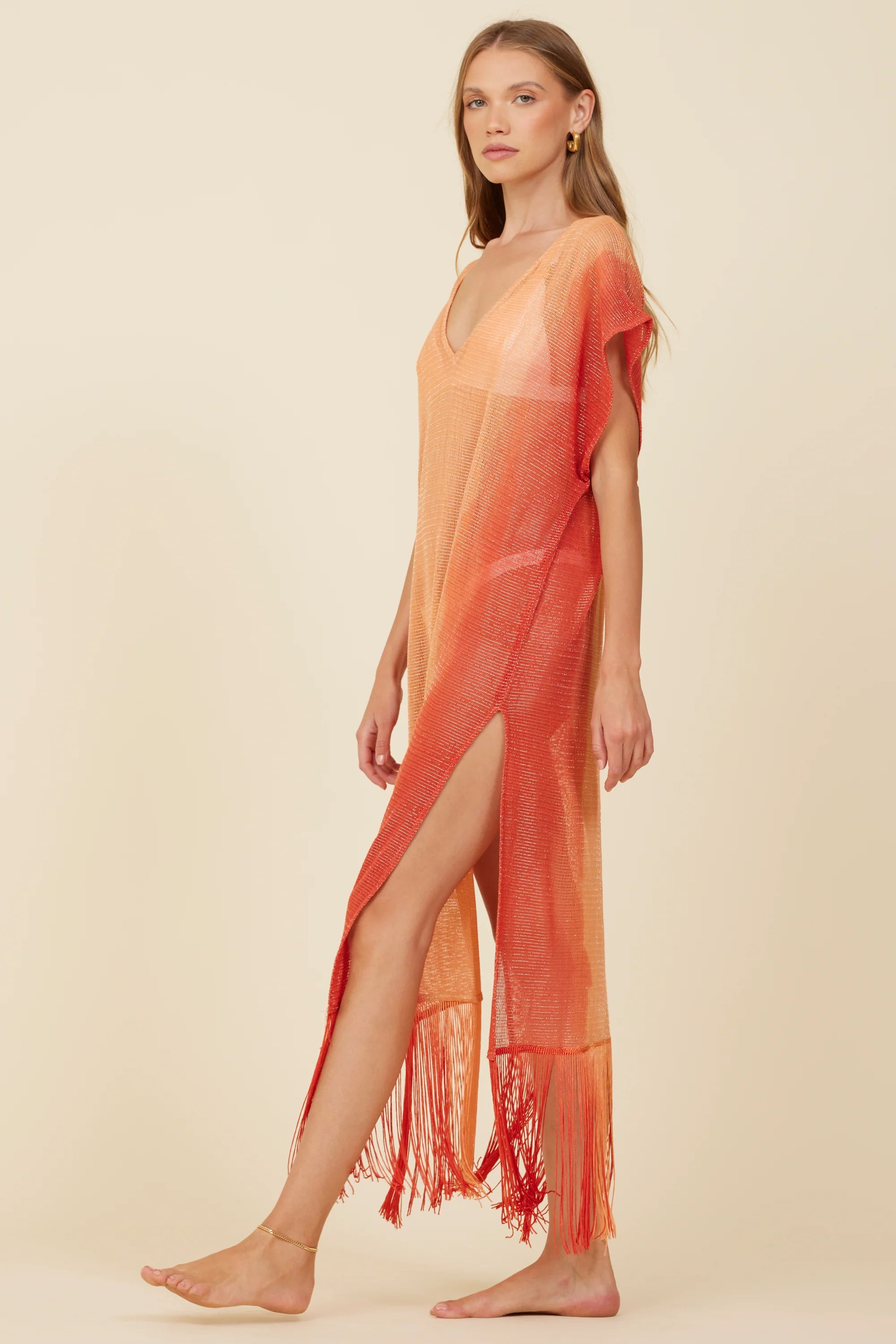 Metallic Rust Mesh Knit Ombre Tunic