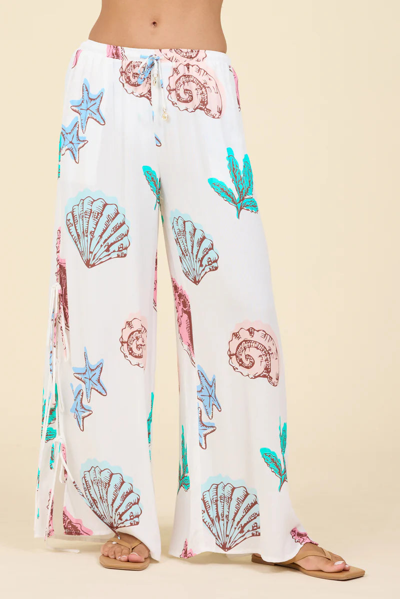 SEASCAPE PRINT  CREPE WIDE LEG PANTS