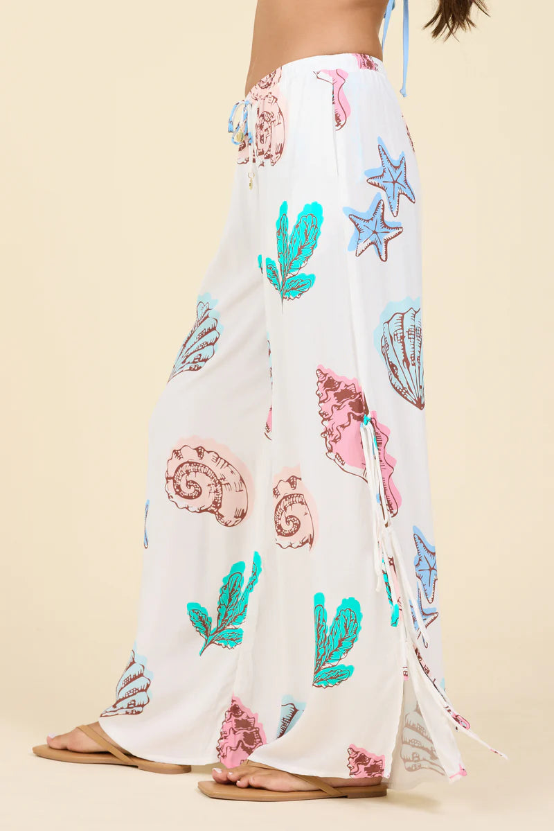 SEASCAPE PRINT  CREPE WIDE LEG PANTS