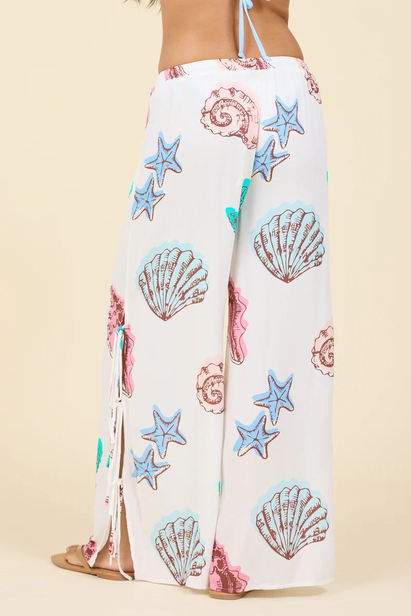 SEASCAPE PRINT  CREPE WIDE LEG PANTS
