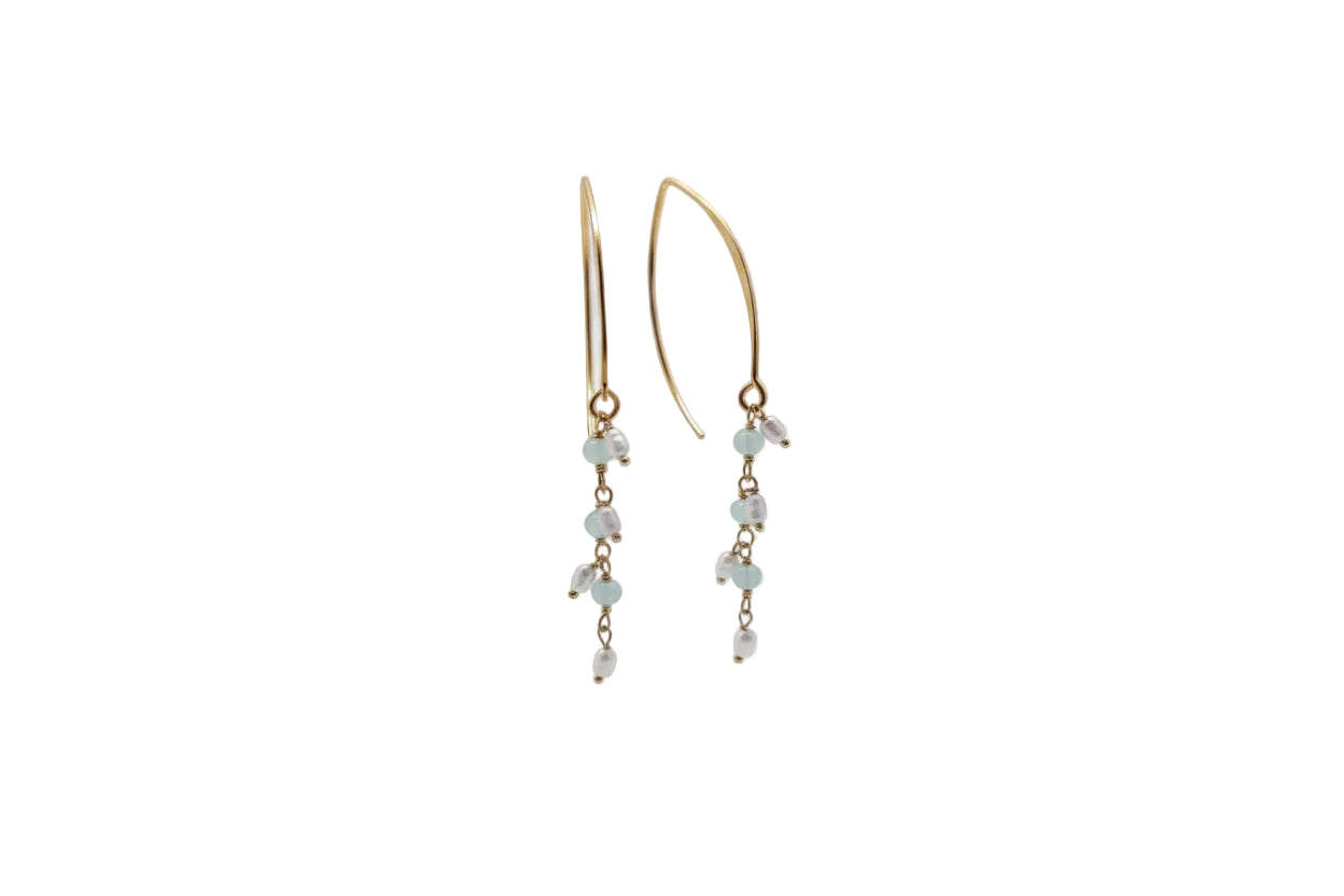 vermeil gold chalcedony y pearls earrings