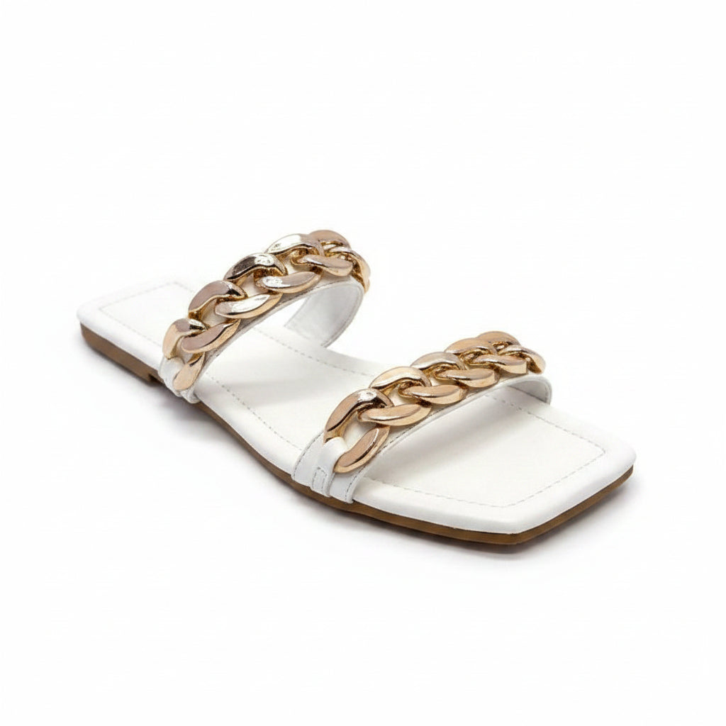 WHITE SANDALS WITH GOLDEN DECORATIONS