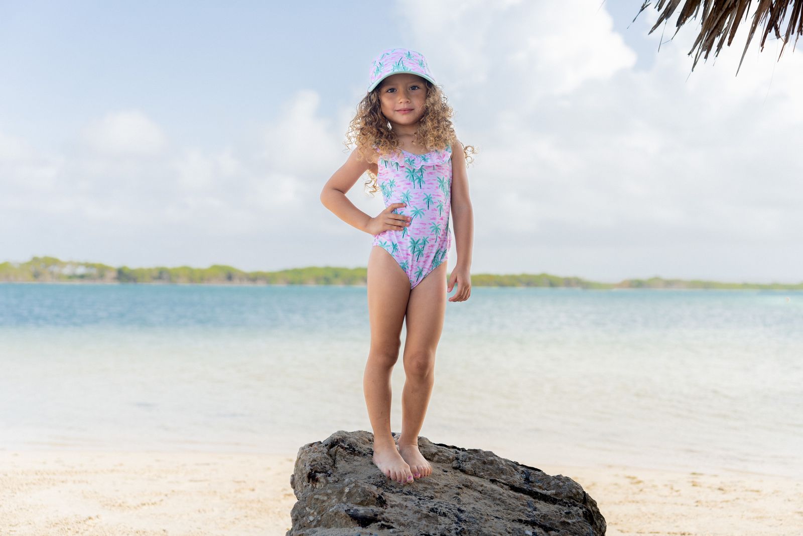 Mindy Crossback Swimsuit ARTSY PALMS UPF 50+ - Sax Style