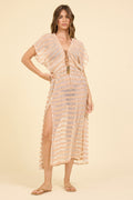 WARM SAND/IVORY LUREX STRIPE MESH MAXI DRESS - Sax Style