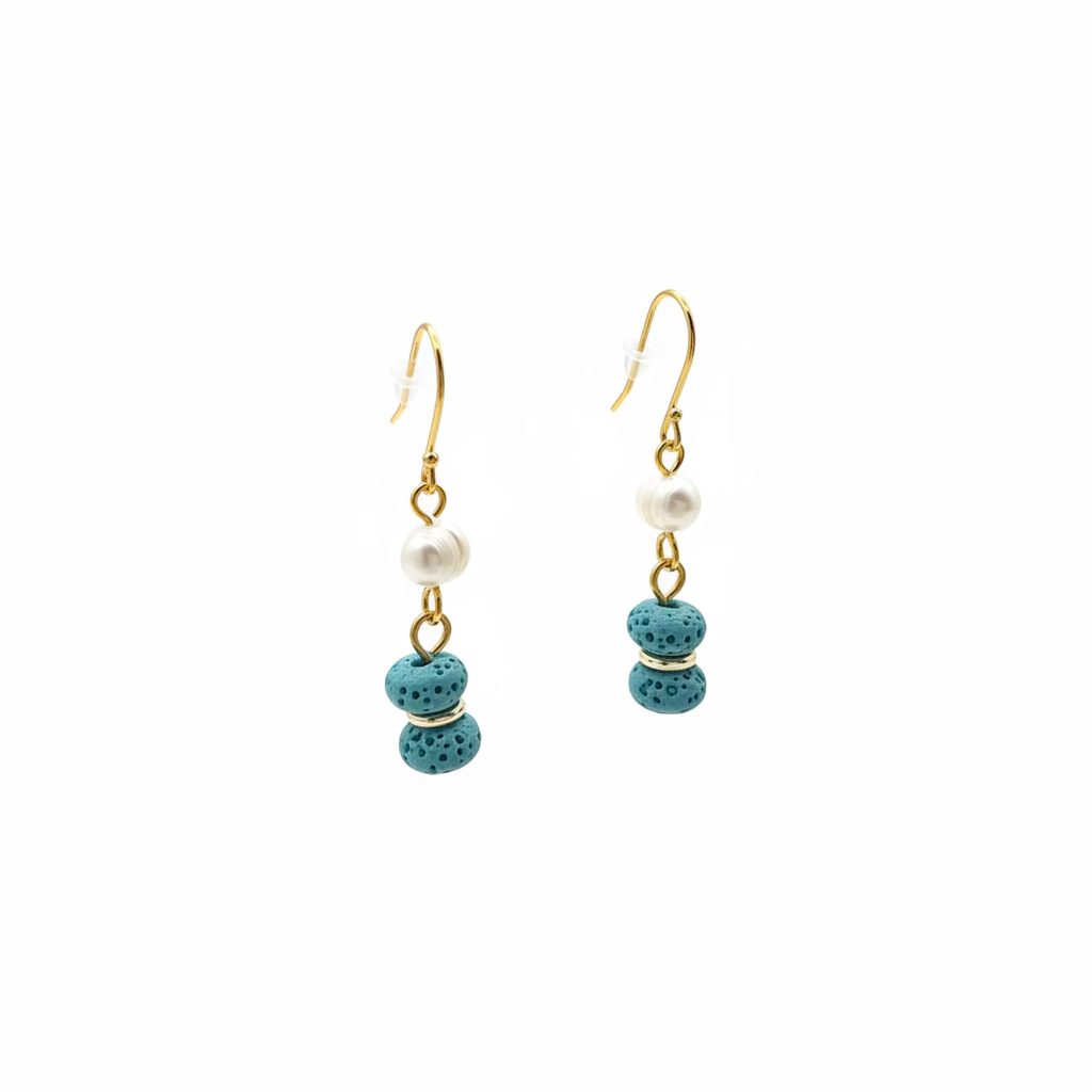 LAVA STONE EARRINGS WITH PEARL