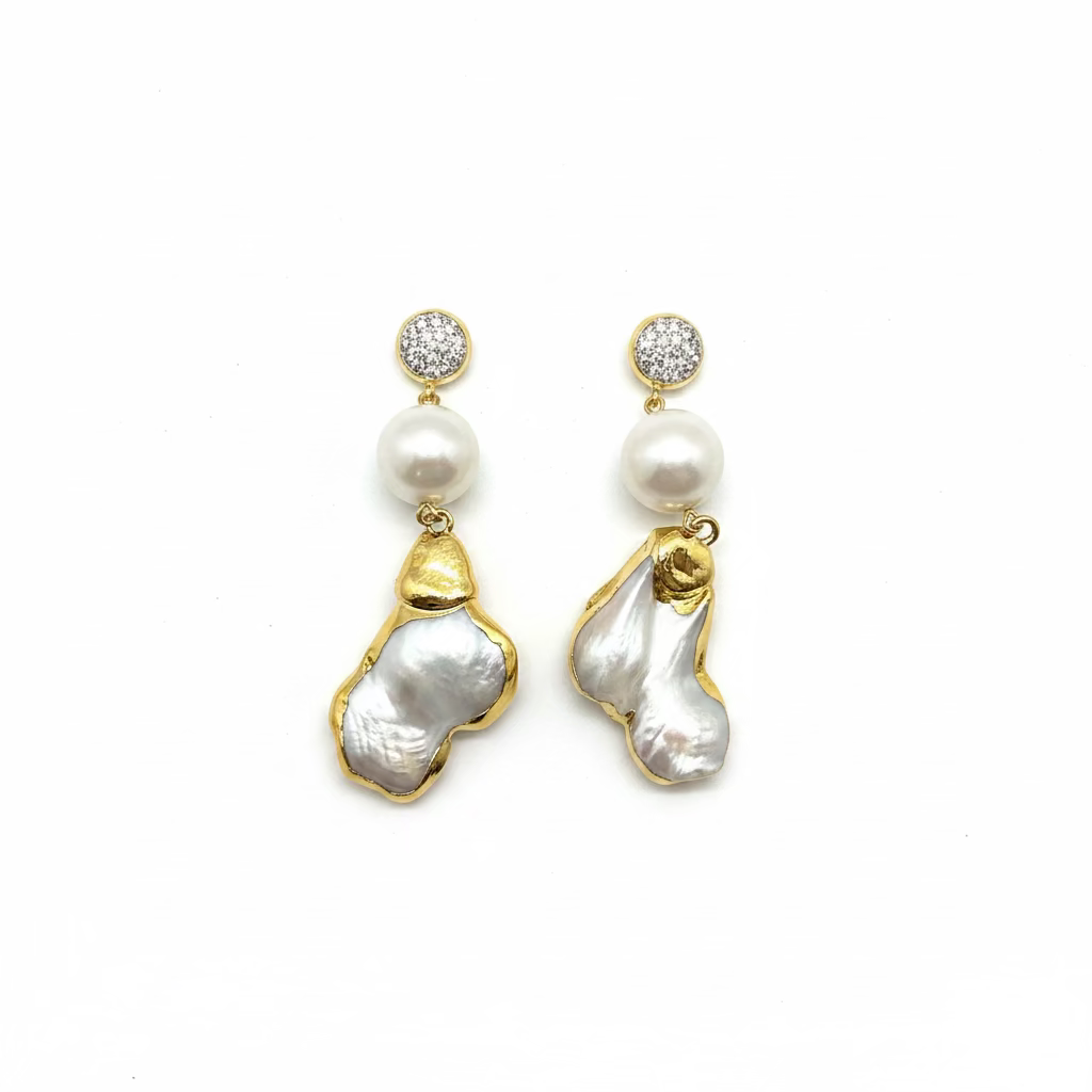 ELEGANT EARRINGS WITH CRYSTALS AND GOLD-PLATED DECORATIONS