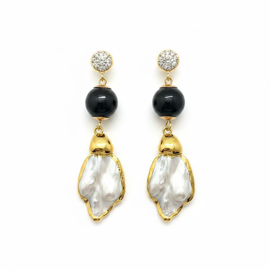 ELEGANT EARRINGS WITH CRYSTALS AND GOLD-PLATED DECORATIONS