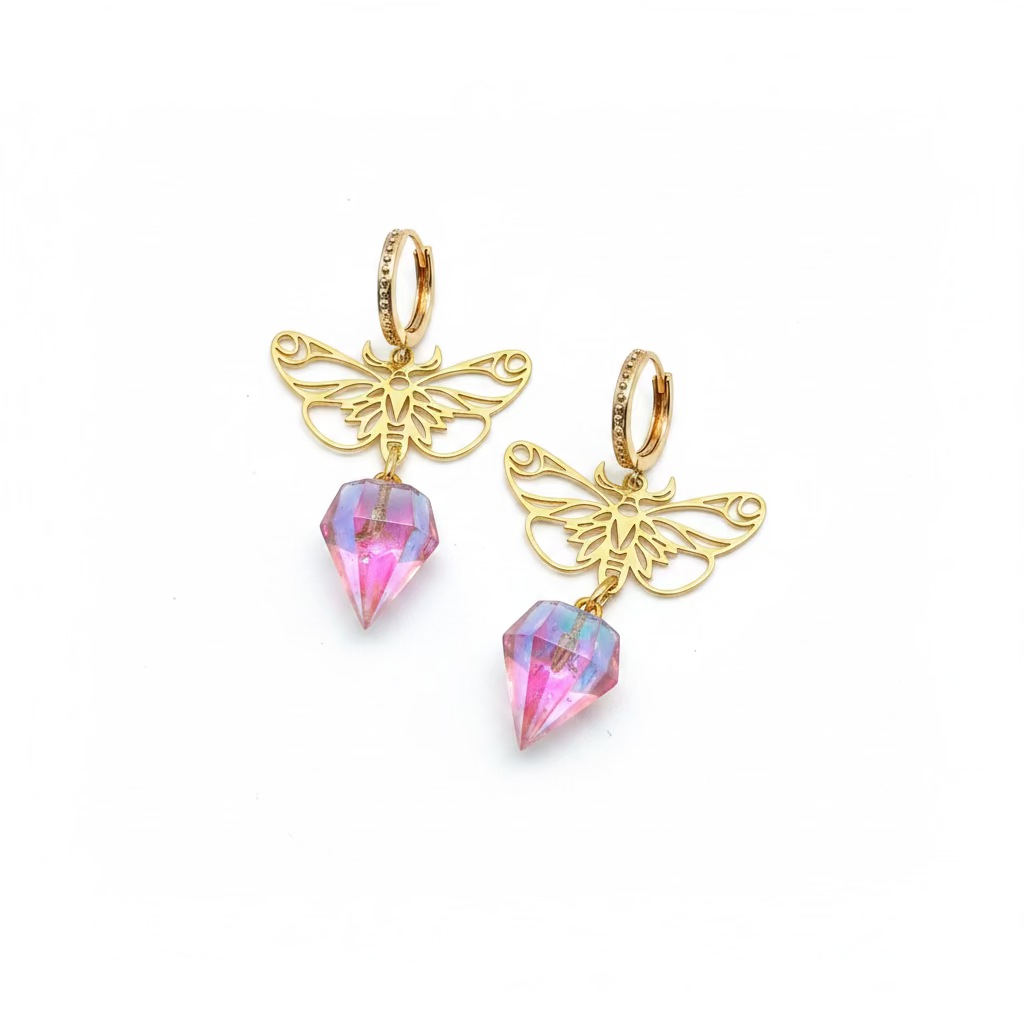 FANTASY-THEMED EARRINGS WITH A COLOURED STONE