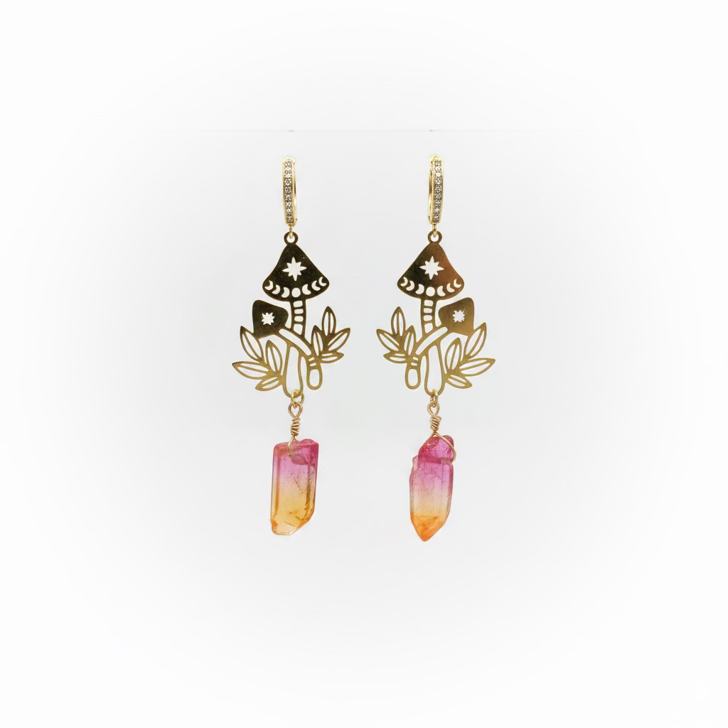 FANTASY-THEMED EARRINGS WITH A COLOURED STONE