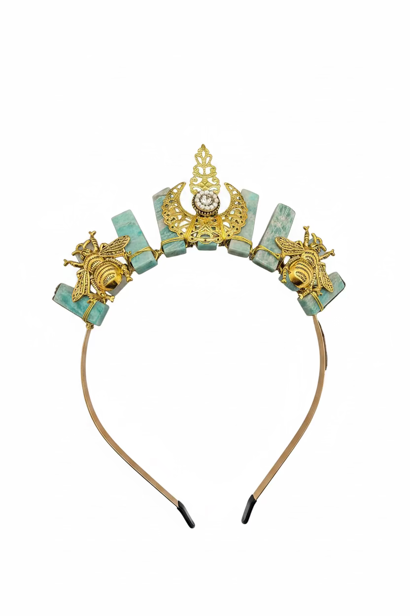 AMAZONITE STONE HEADBAND WITH BEE DESIGN