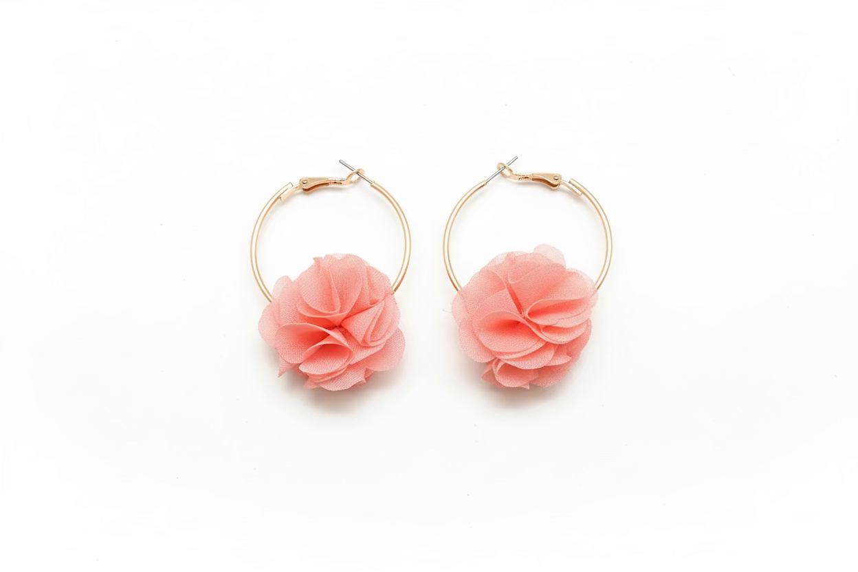 CIRCULAR EARRINGS WITH FABRIC FLOWER