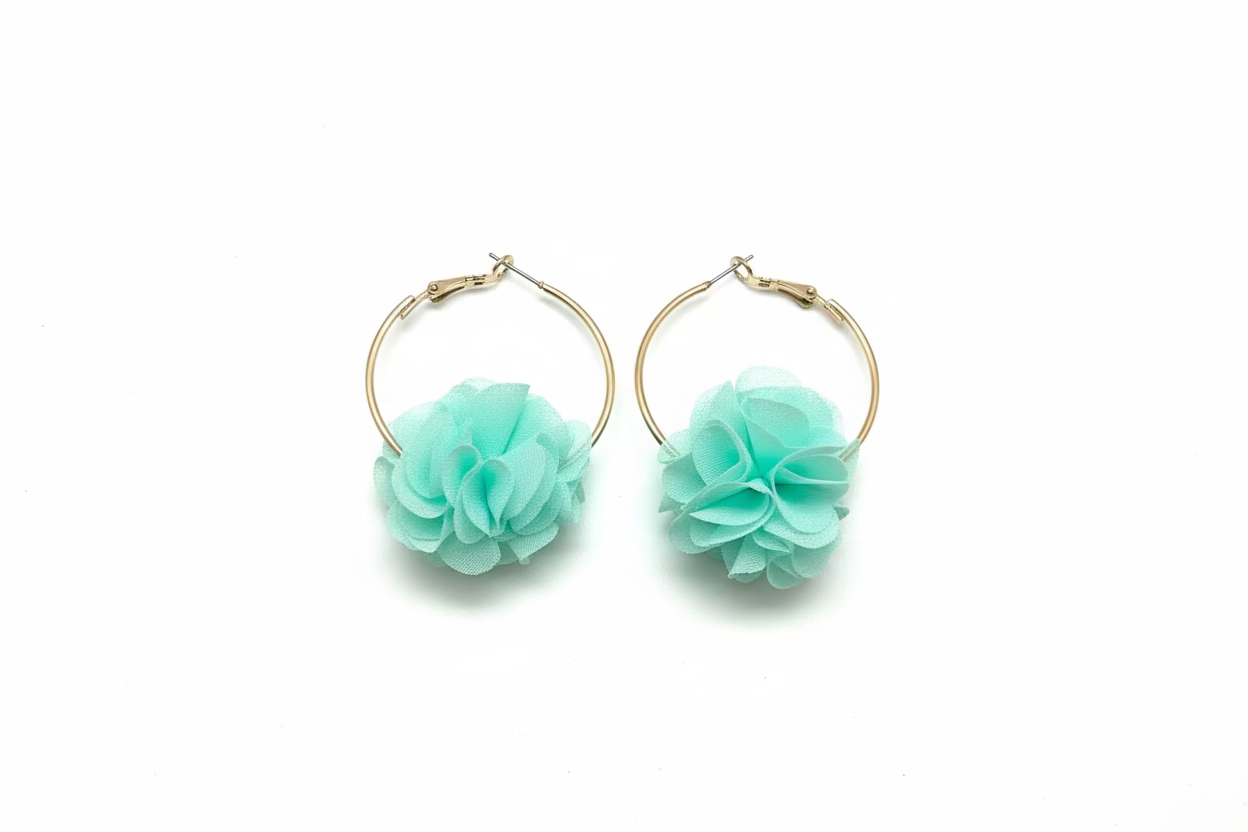 CIRCULAR EARRINGS WITH FABRIC FLOWER