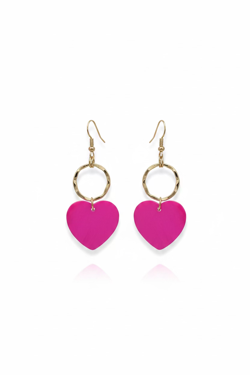 GOLDEN EARRINGS WITH PINK HEART - Sax Style