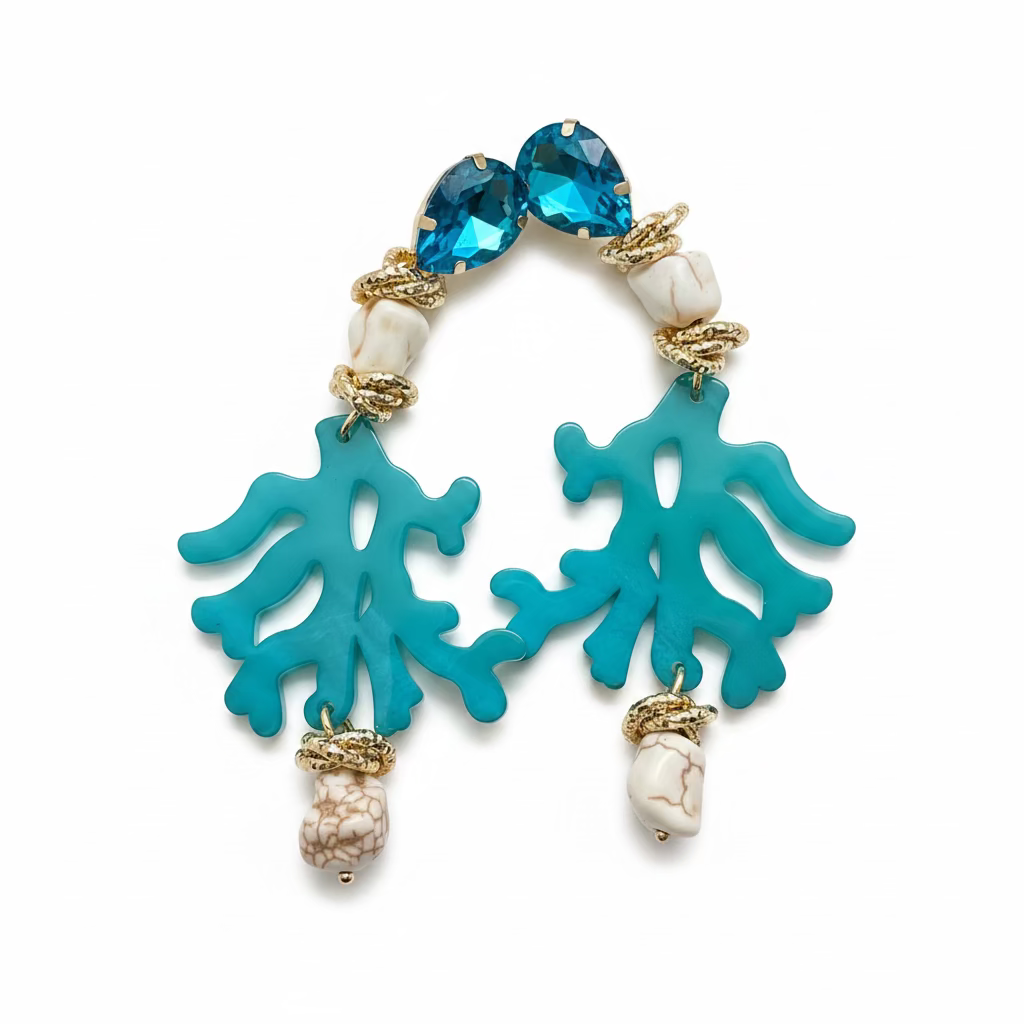 CORAL EARRINGS WITH SHINY STONE