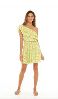 DREAMWAVEE ONE SHOULDER SHORT DRESS LIME