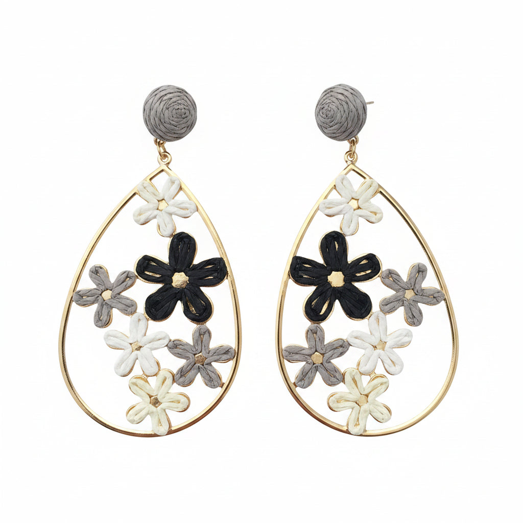 GOLD-PLATED DROP EARRINGS WITH FLOWERS
