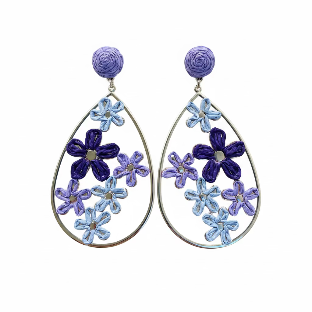 GOLD-PLATED DROP EARRINGS WITH FLOWERS