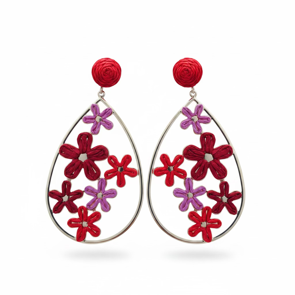 GOLD-PLATED DROP EARRINGS WITH FLOWERS