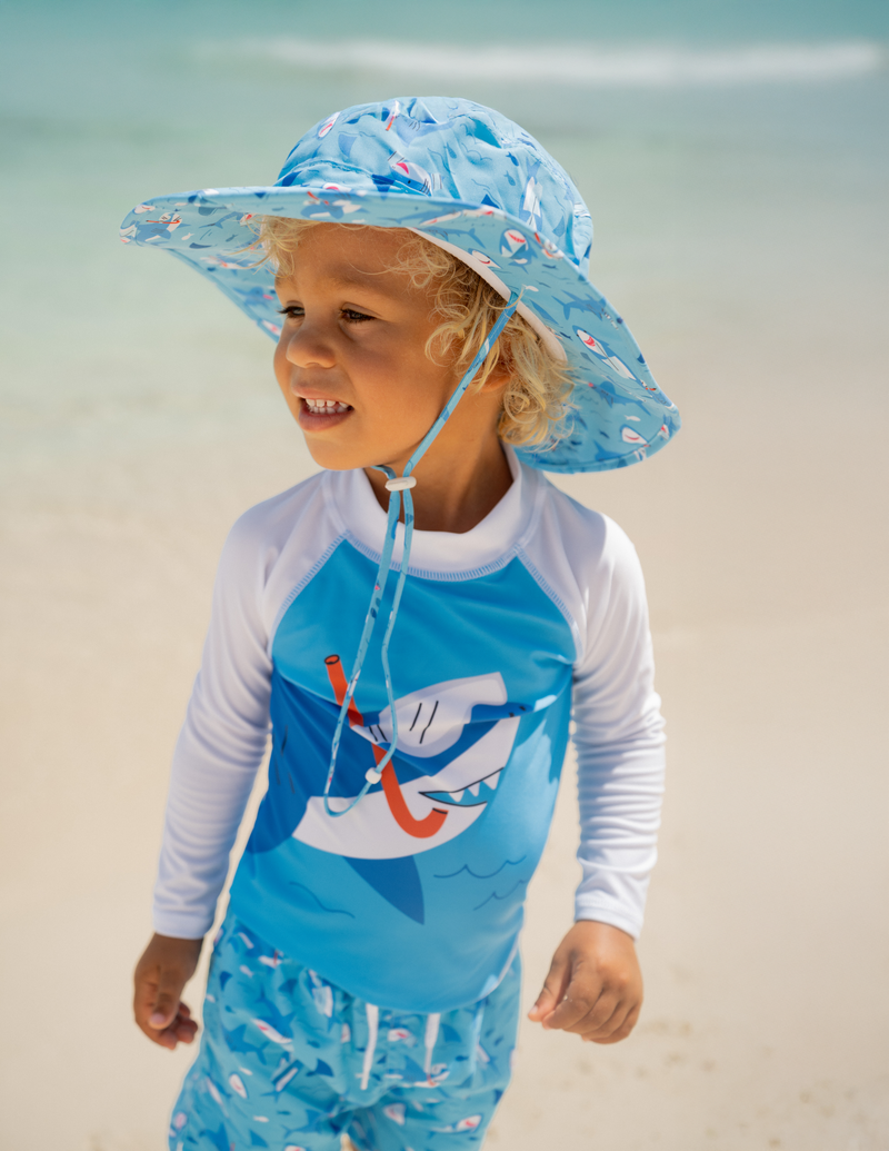 Graphic Rash Guard Swim Top Snorkeling Sharks UPF 50+ - Sax Style