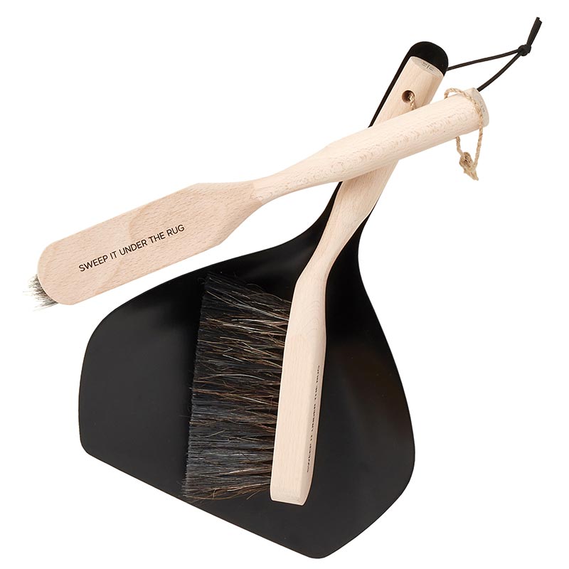 Metal + Wood Dust Pan Set