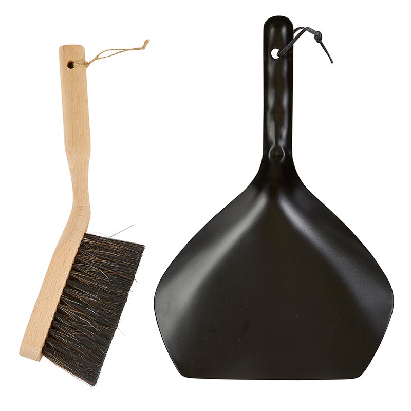 Metal + Wood Dust Pan Set