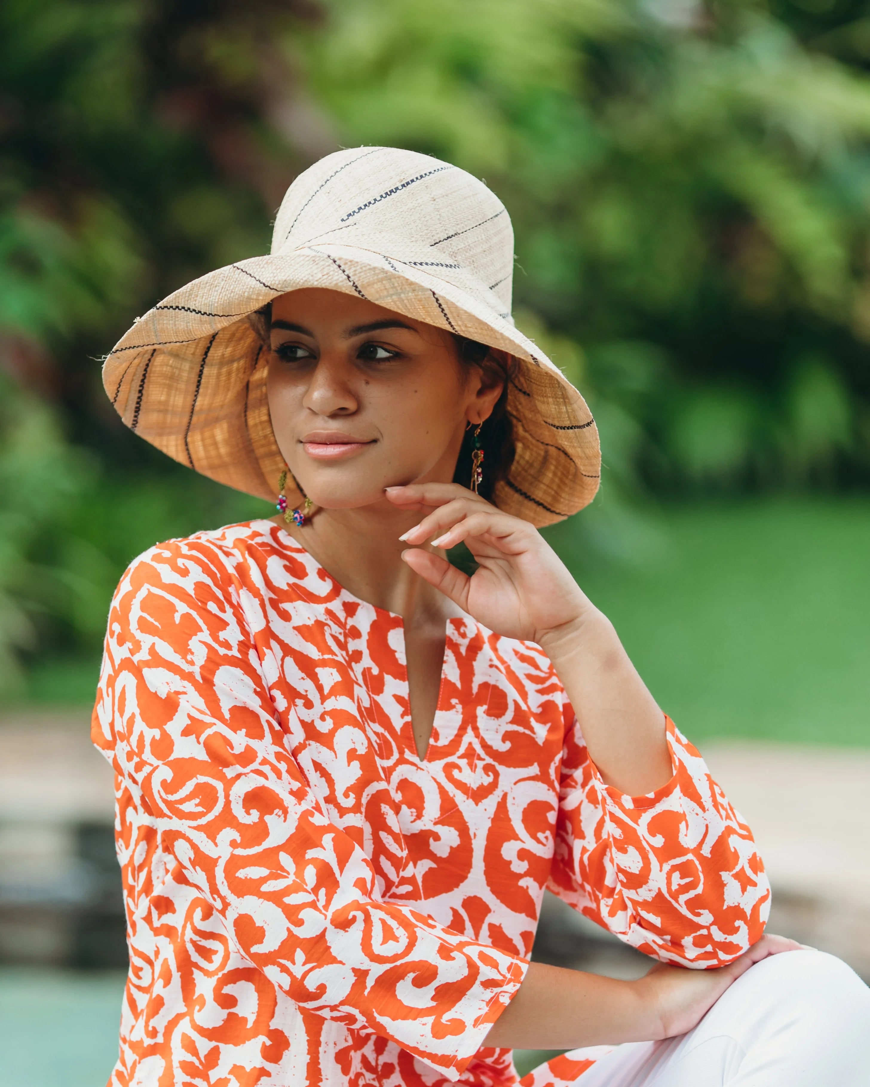 Monica 5" & 7" Wide Brim Multicolor Pinstripe Pattern Packable Straw Sun Hats