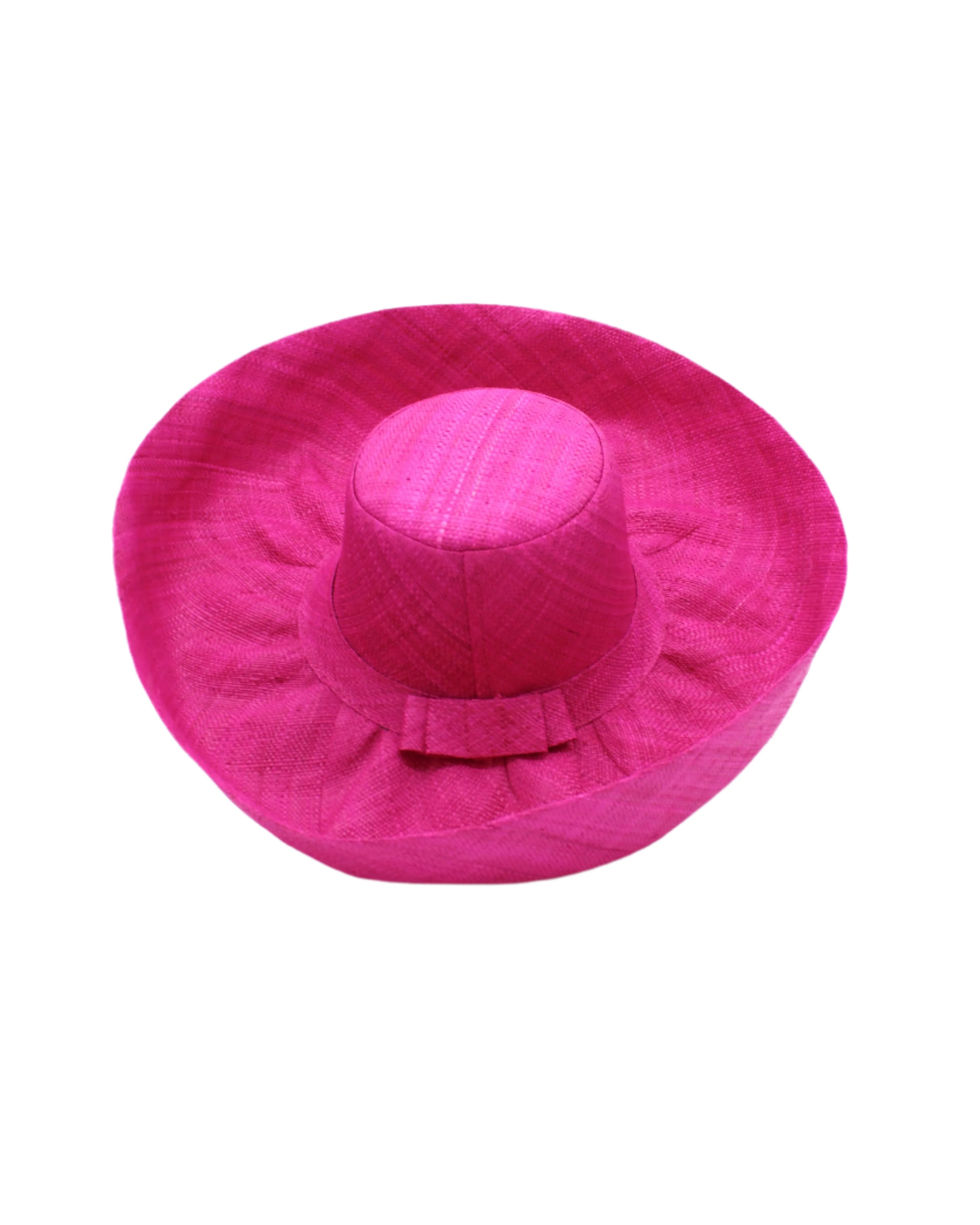 Monica 5" & 7" Wide Brim Solid Color Packable Straw Sun Hats FUCHSIA