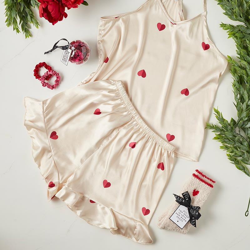 Cami + Ruffled Shorts - Hearts Pijama - Sax Style