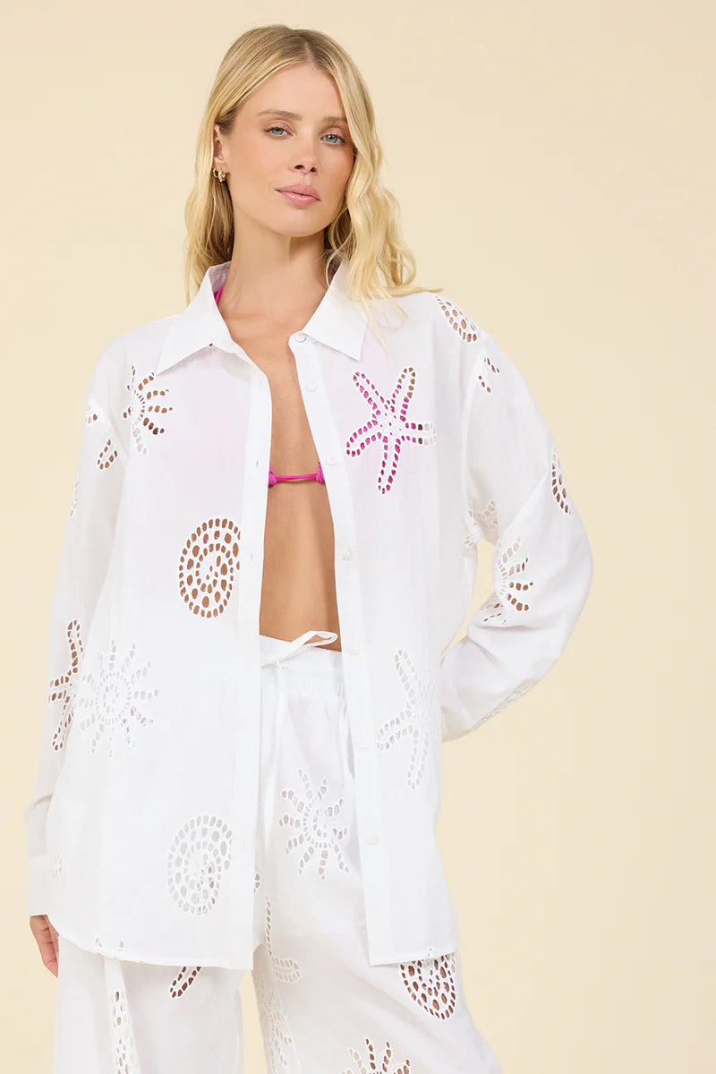 WHITE OCEAN EYELET BUTTON DOWN