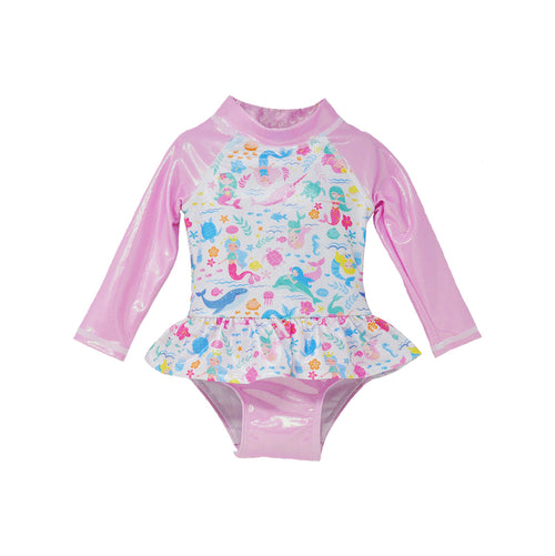 Alissa Infant Ruffle Rash Guard Swimsuit MERMAID FRIENDS UPF 50+ - Sax Style