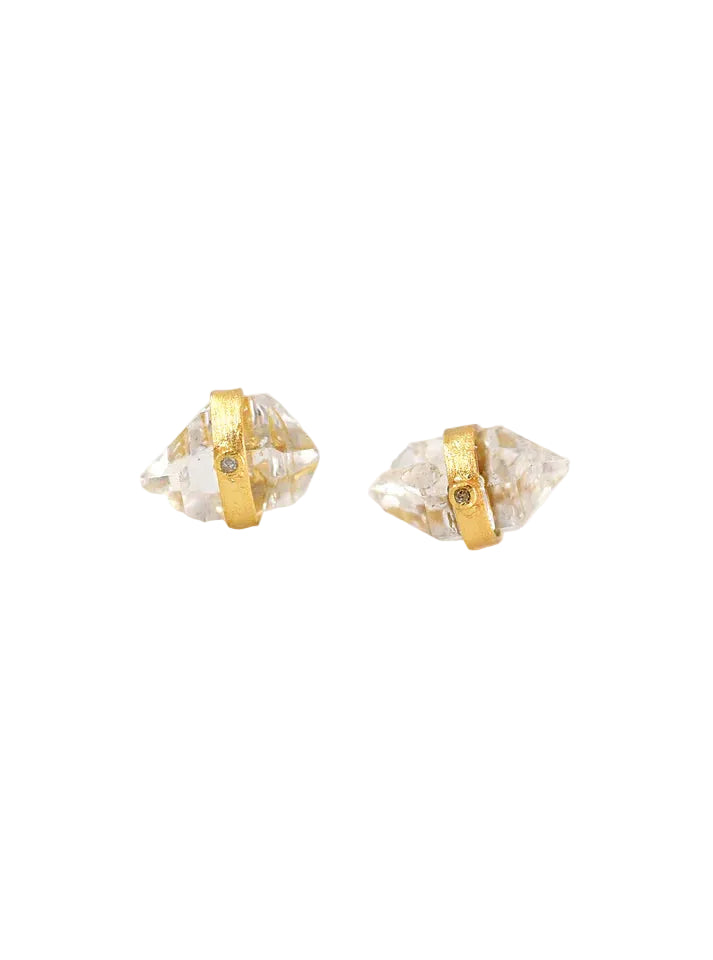 Herkimer Quartz with Diamond Stud Earrings