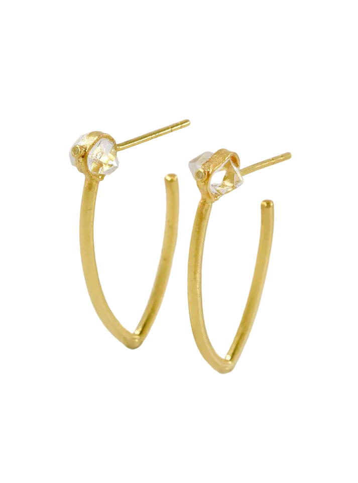 Radiant Aura Herkimer Diamond Long Hoop Earrings