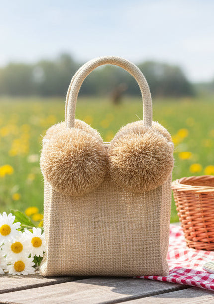 Schooner Straw Mini Bag with Pompom Accent