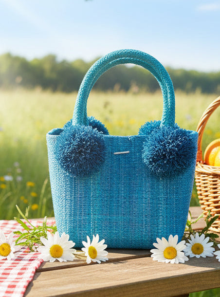 Schooner Straw Mini Bag with Pompom Accent
