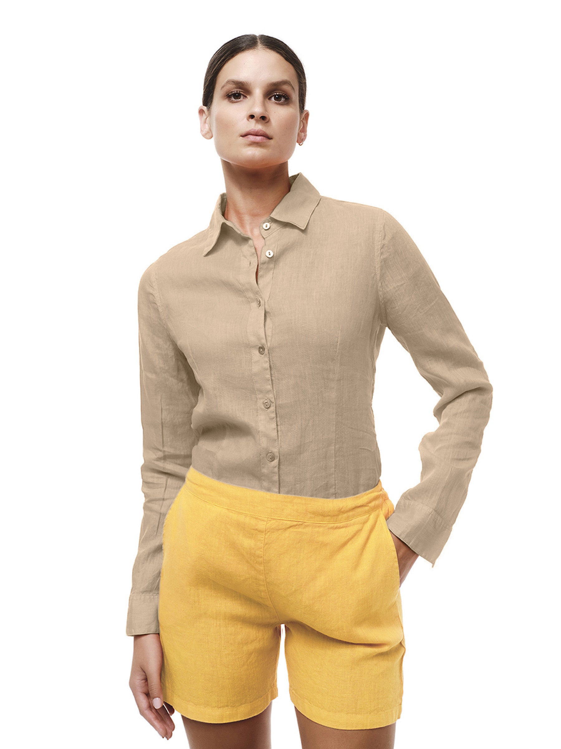 Linen Long Sleeved Shirt With Darts