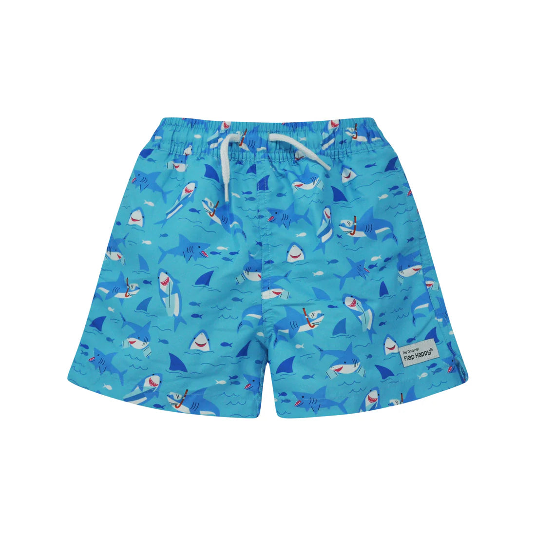 Wesley Swim Trunks w/ Mesh Liner, SNORKELING SHARKS UPF 50+ - Sax Style