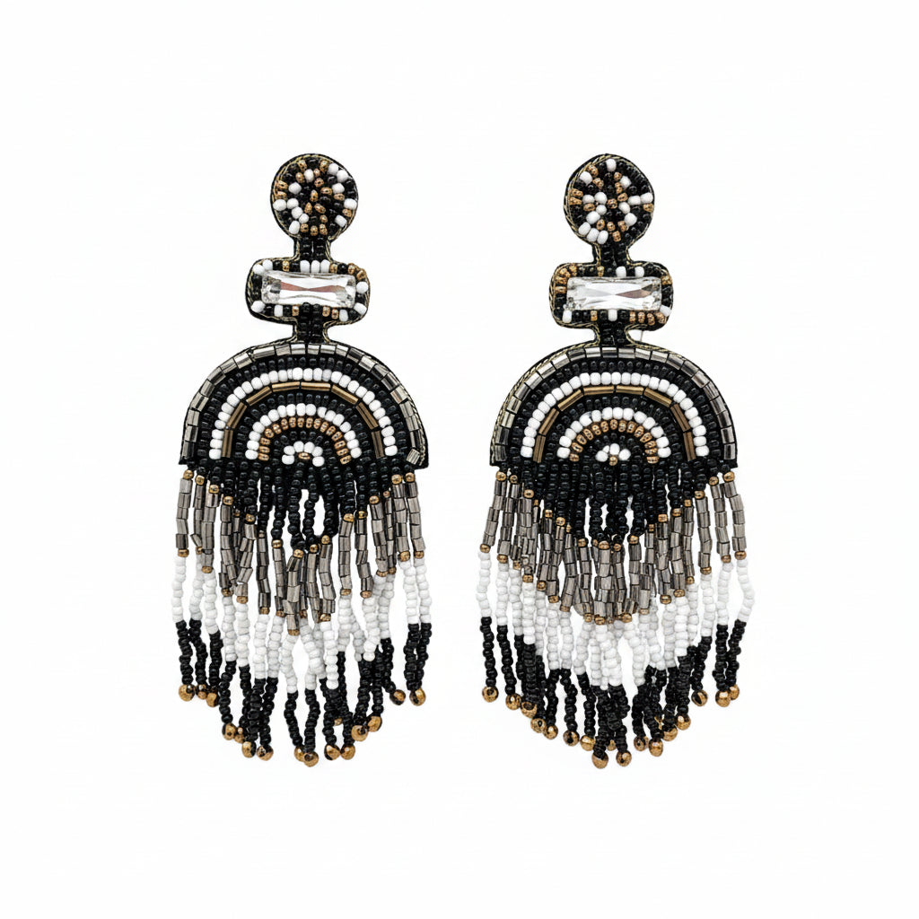 BLACK AND WHITE RAINBOW EARRINGS