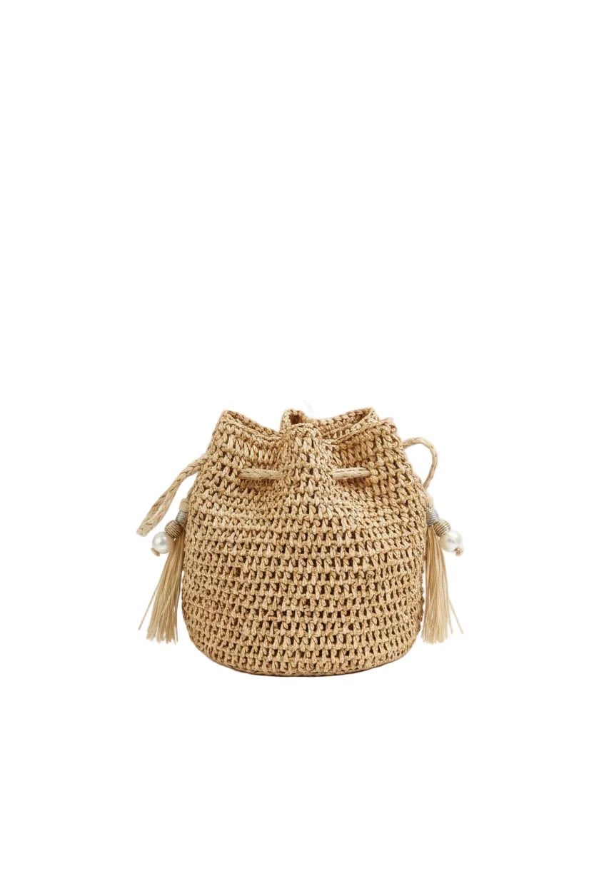 CROCHET RAFFIA WRISTLET BAG