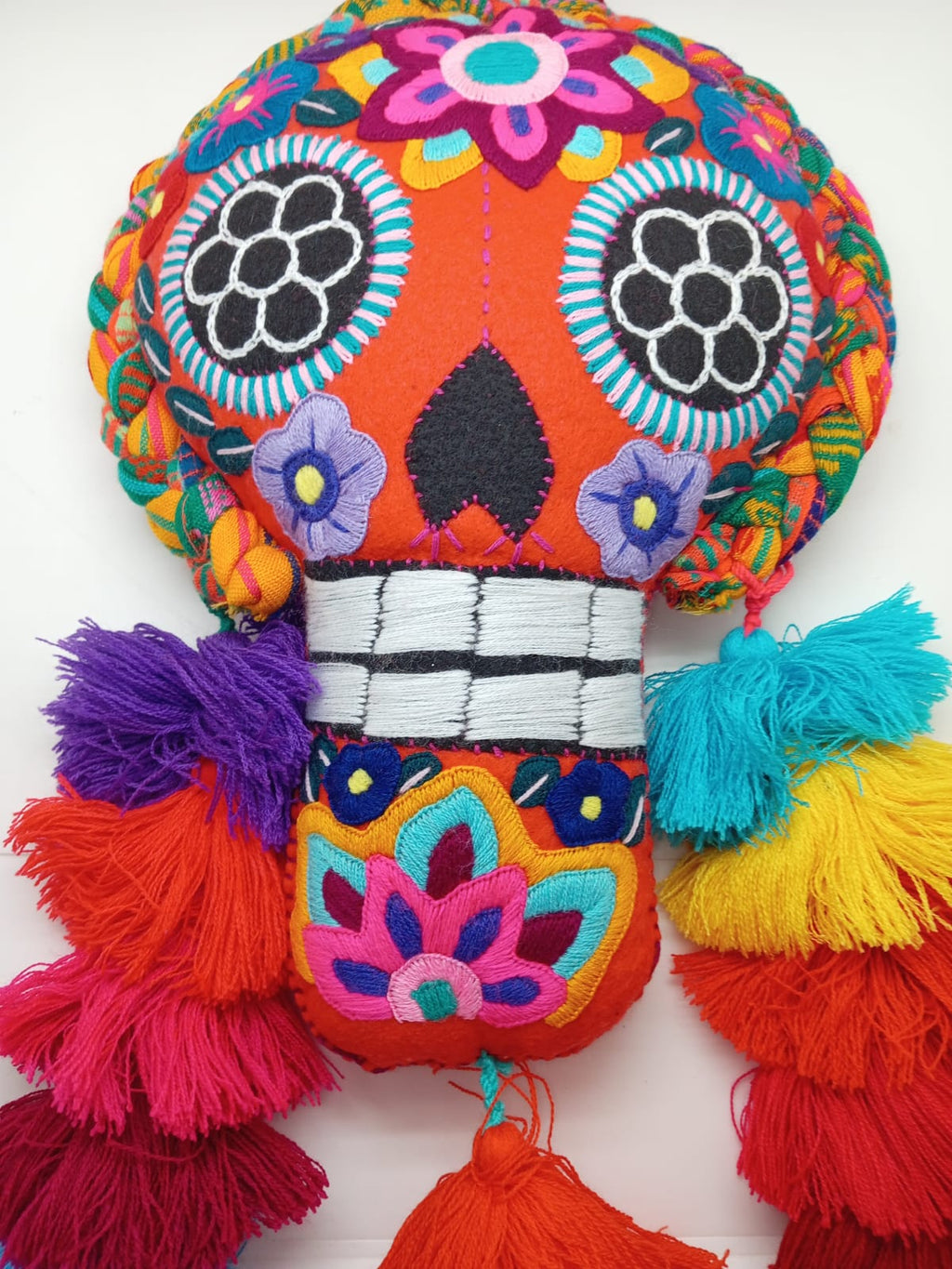 MEXICAN EMBROIDERED SKULL PILLOW