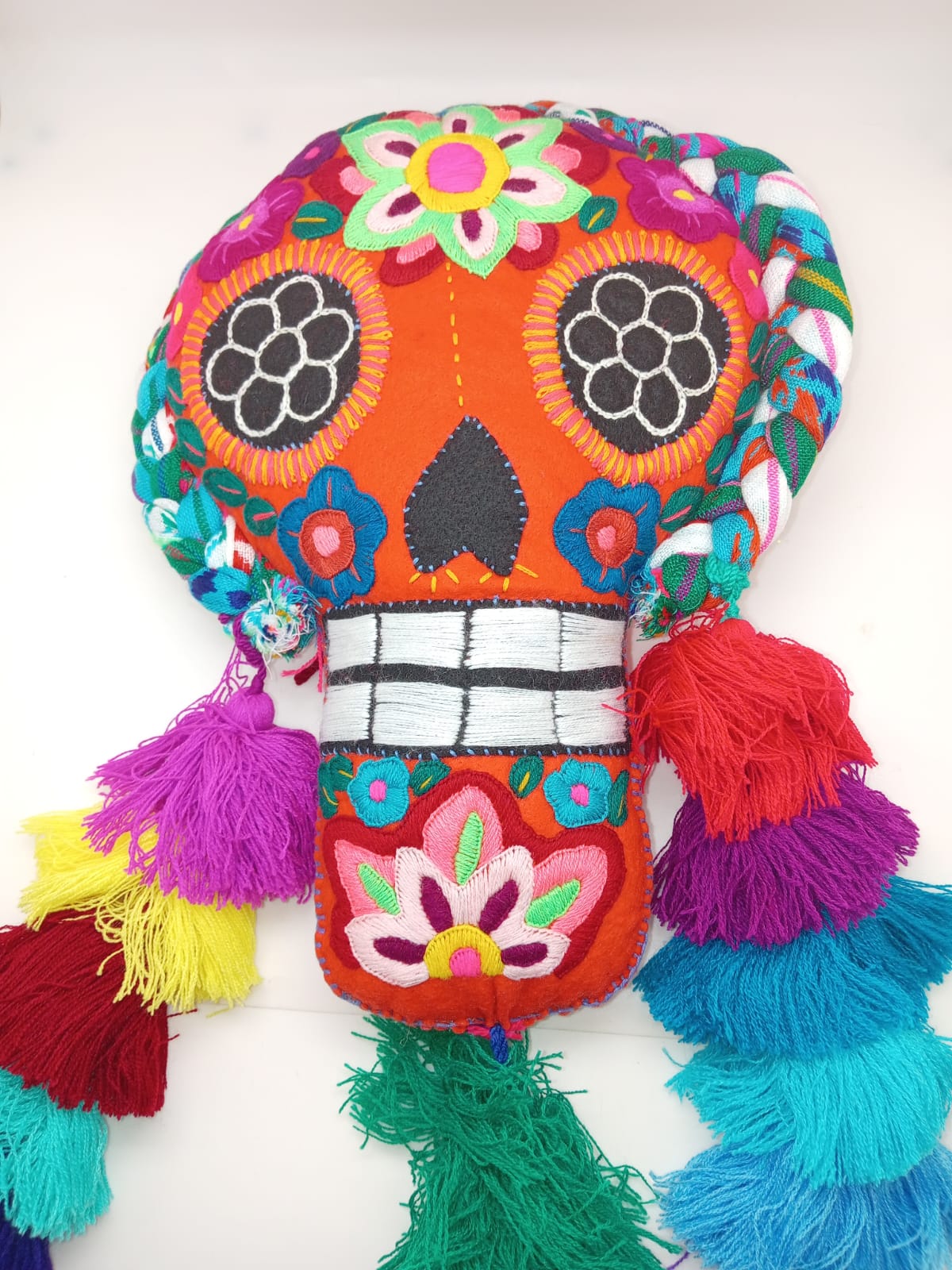 MEXICAN EMBROIDERED SKULL PILLOW