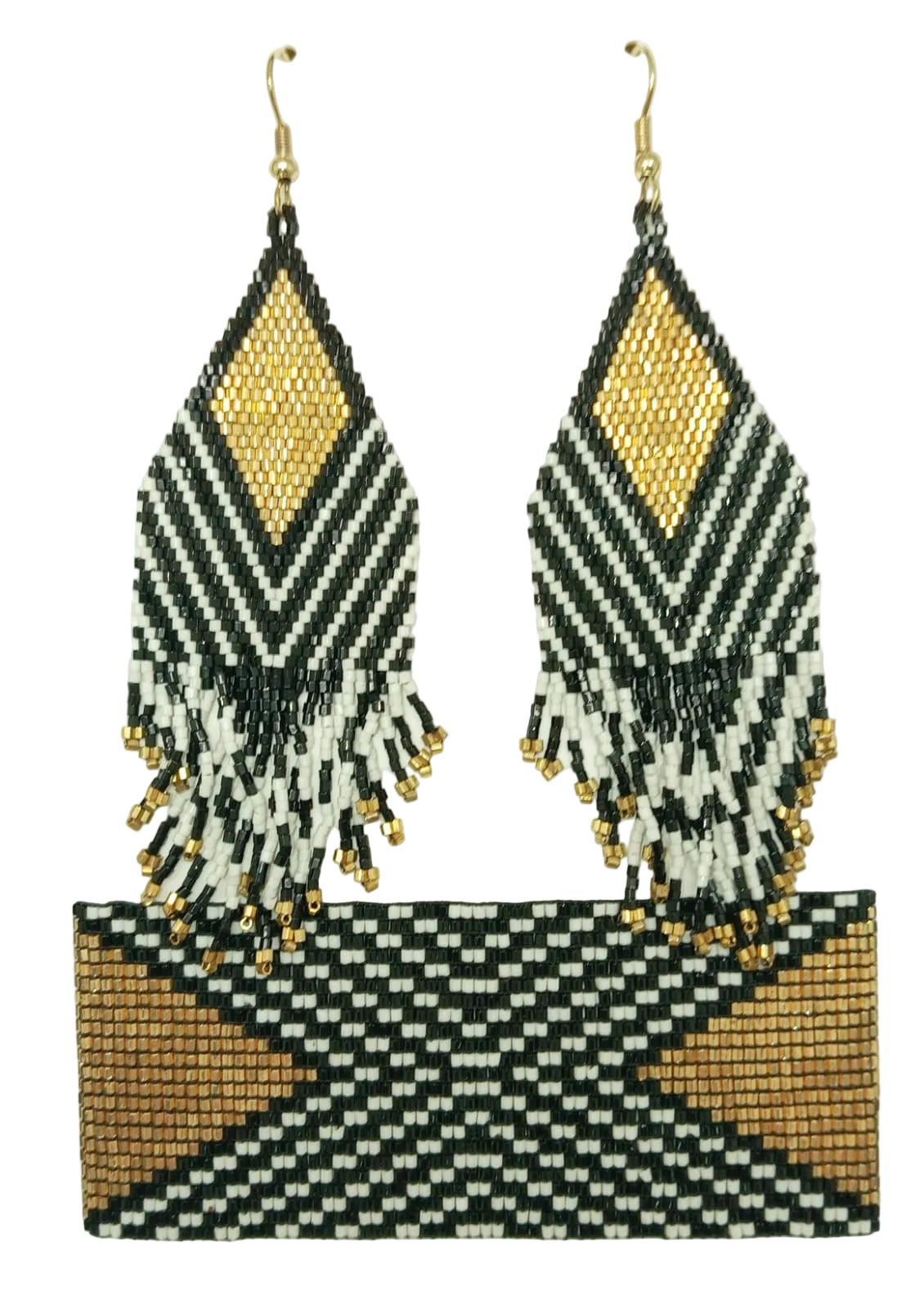 DIAMOND AND ANGLES BEADED EARRINGS AND BRACELET SET