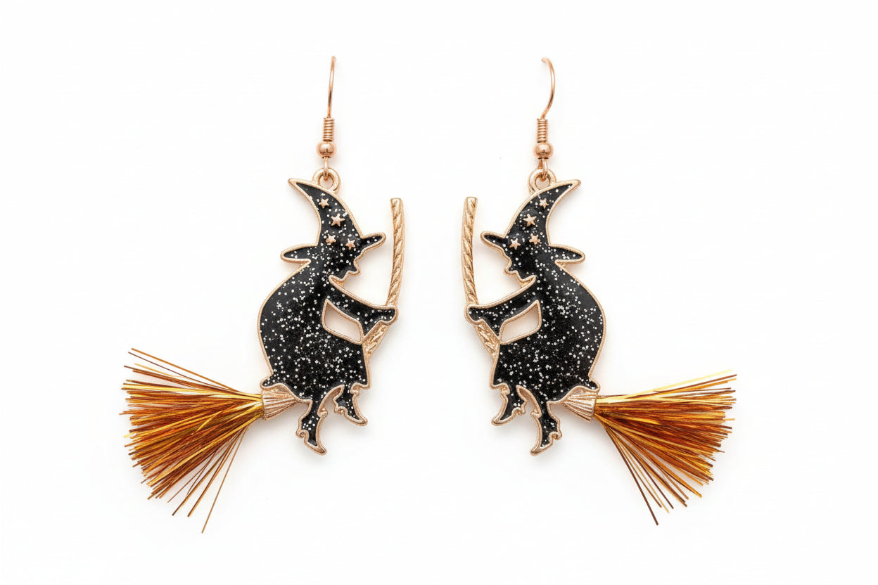 HALLOWEEN FLYING WITCH EARRINGS
