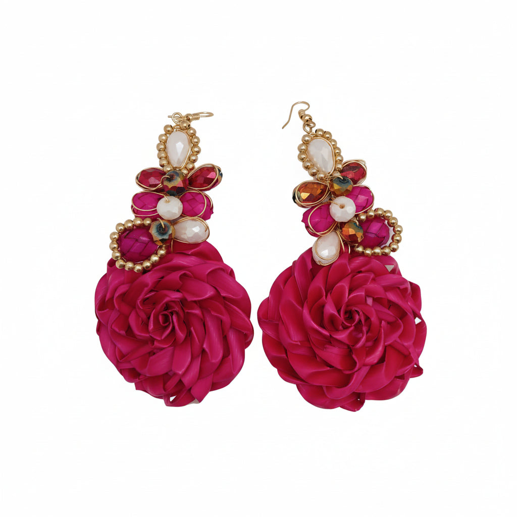 HANDMADE ROSES EARRINGS WITH FINE RHINGES - Sax Style