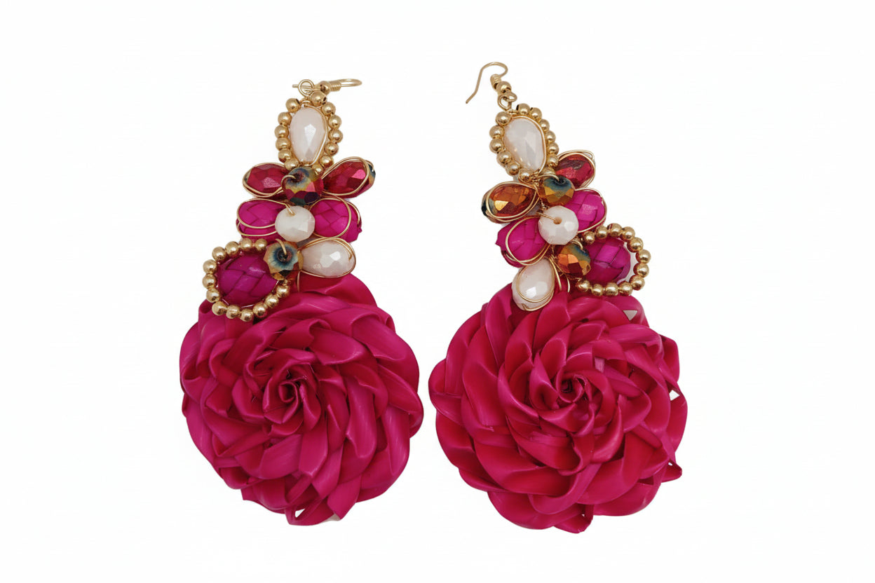 HANDMADE ROSES EARRINGS WITH FINE RHINGES - Sax Style