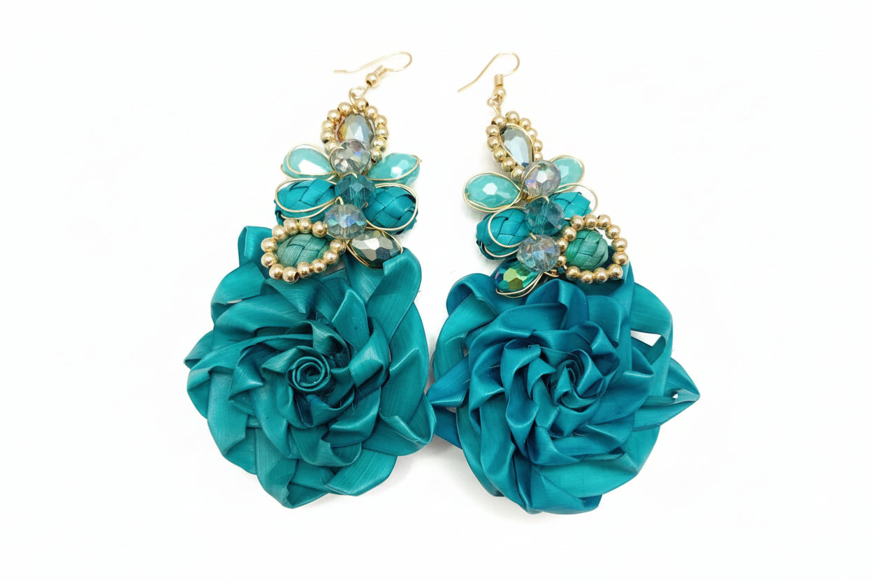 HANDMADE ROSES EARRINGS WITH FINE RHINGES - Sax Style