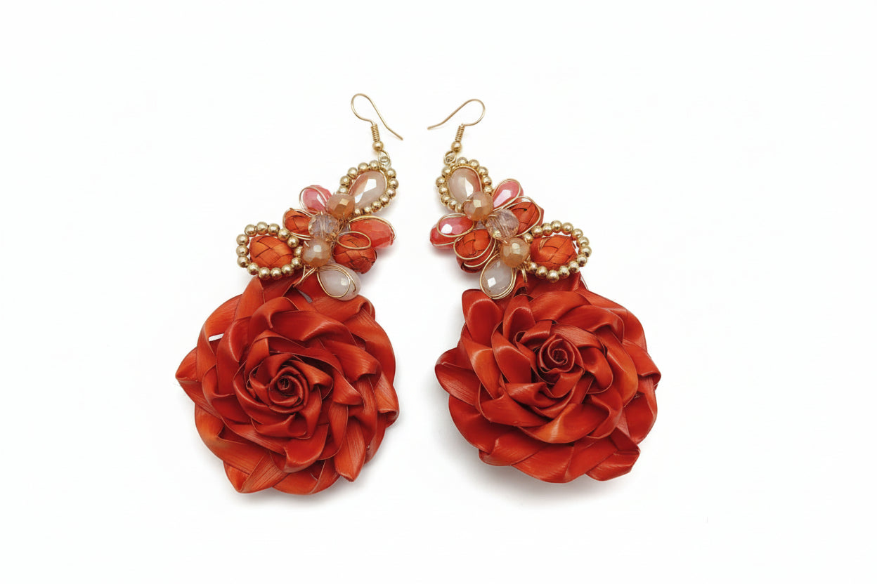 HANDMADE ROSES EARRINGS WITH FINE RHINGES - Sax Style